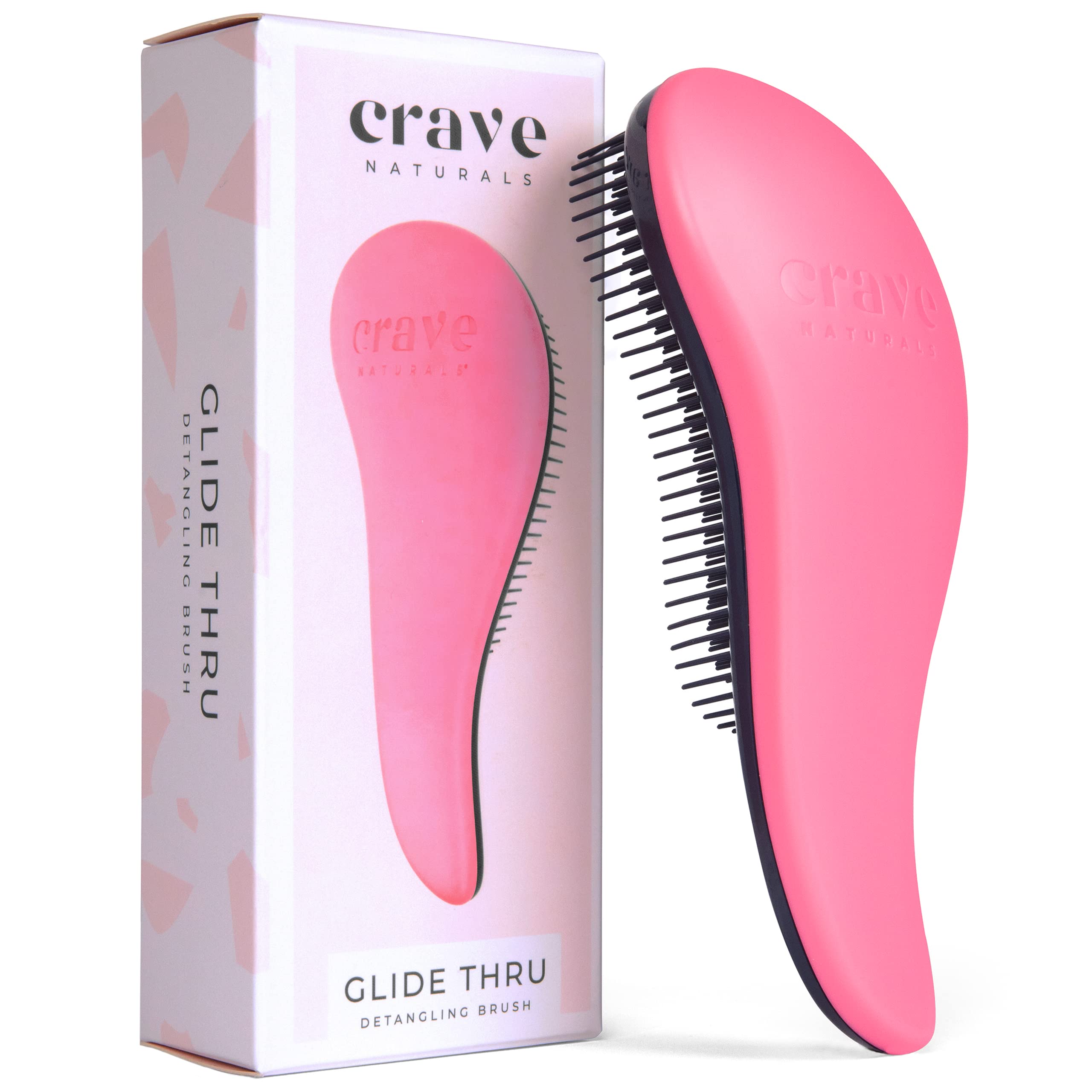 Crave Naturals Glide Thru Detangling Brush for Adults & Kids Hair - Detangler Brush for Natural, Curly, Straight, Wet or Dry Hair - Hairbrush for Men & Women, Little Girl Hair Accessories, 1pk, Pink