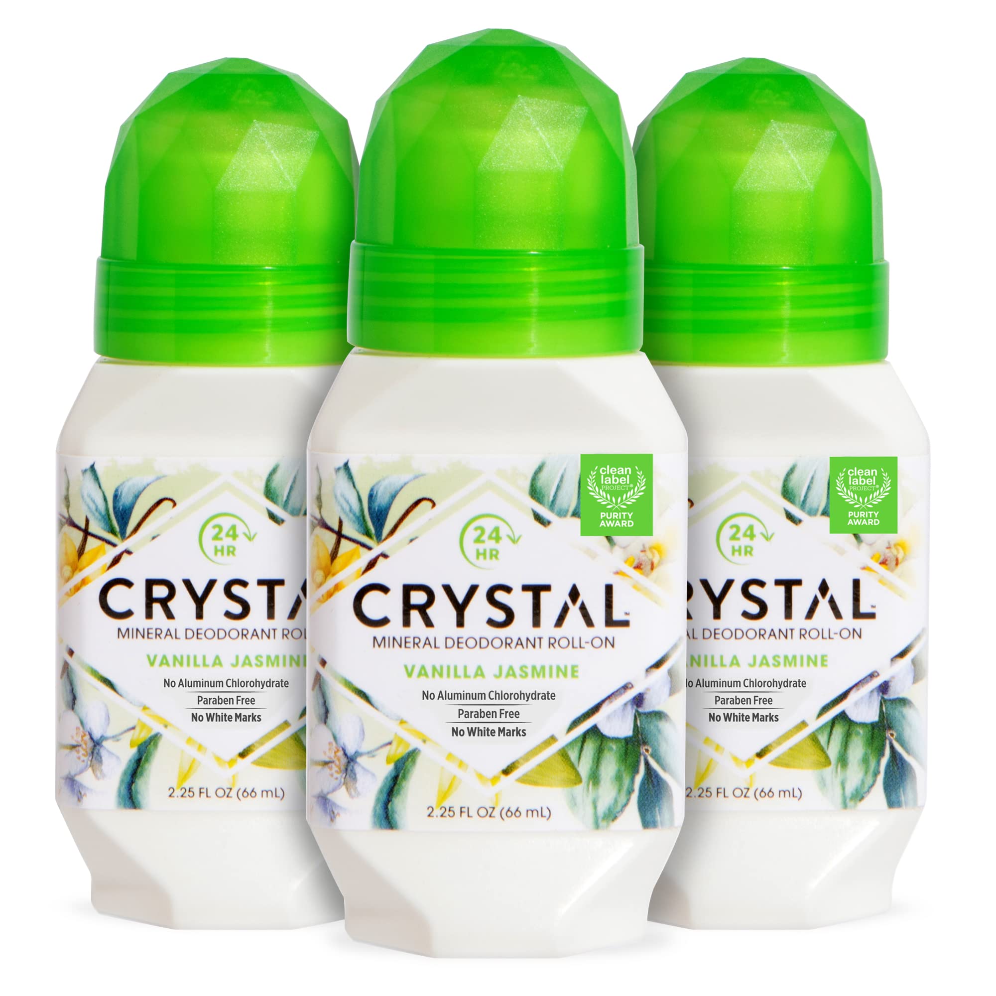 Crystal Deodorant - Mineral Roll on Vegan Deodorant for Women and Men, Vanilla Jasmine - 2.25 fl. oz. (Pack of 3)