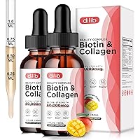 (2 Pack) Liquid Biotin with Hyaluronic Acid, Saw Palmetto, Marine Collagen & Keratin - Vitamins for Hair Growth Support - Extra Strength 60000 mcg Drops Supplement - Hair, Skin, Nail, Joints Support