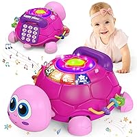 Baby Infant Light up Music Turtle Toys, Baby Toys 6 to 12 Months with Phone, Baby Crawling Girl Toys 7 8 9 10 11 Months 1-2 Year Old Newborn Girl Gift (Pink)
