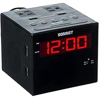 Sonnet Alarm Clock Charging Station, AM FM Radio, Dual USB Charging Ports, Dual AC Outlets, Very Loud Alarm Clock for Heavy Sleepers and The Hearing Impaired for Desk, Bedroom