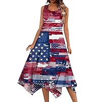 4Th of July Outfits for Women, Women's Casual Fashion Round Neck Sleeveless American Flag Print, S XXL