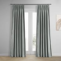 HPD Half Price Drapes Pleated Faux Silk Blackout Curtains For Bedroom Vintage Textured 25 X 108 (1 Panel), PDCH-KBS9BO-108-FP, Silver
