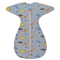 ZIGJOY Shark-Fin Transition Swaddle - 1.0 Tog Baby Sleep Sack 3-6 Months Soft Cotton Transitional Baby Wearable Blanket with 2-Way Zipper for All Seasons, Dinosaur World, Medium