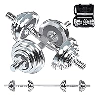 VIVITORY Fitness Dumbbells Set, Adjustable Weight Sets up to 44/66Lbs, with Metal Connecting Rod Used As Barbell, Chromed Weights, Hardcover Gift Box, Home Gym Work Out Training Equipment