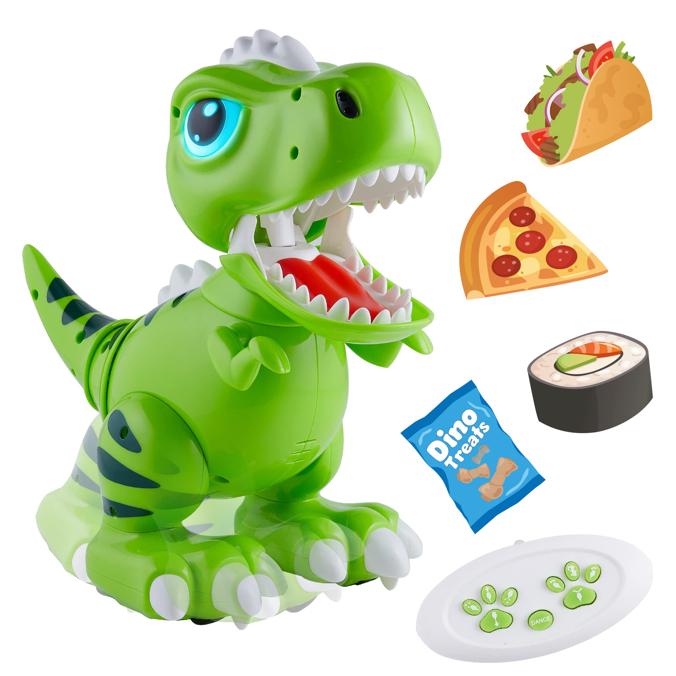 Robo Pets T-Rex Dinosaur Toy for Boys and Girls - Remote Control Robot Toy with LED Light Eyes, Interactive Hand Motion Gestures, STEM Toy Program Treats, Walking and Dancing Robot Dinosaur Kids Toy