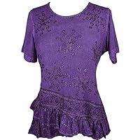 Agan Traders Medieval Vintage Round Neck Women's Blouses - Short Sleeve Embroidered Tops for Women