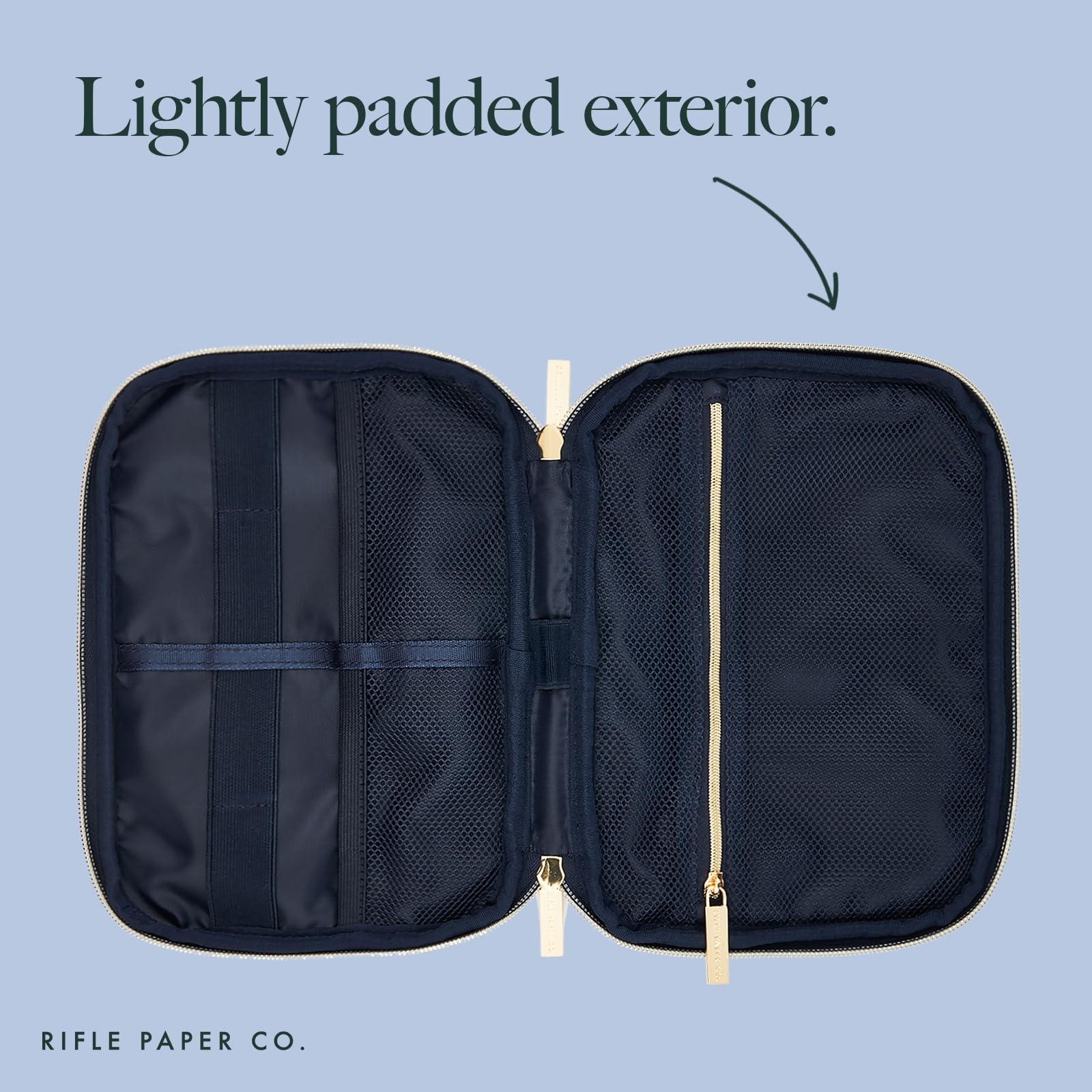 Rifle Paper Co. Electronic Organizer Travel Case - Portable Tech Pouch w/Multiple Storage Mesh Pockets for Cable, Cord, Charger, Power Bank, AirPods - Airplane Travel Essentials Bag -Garden Party Blue