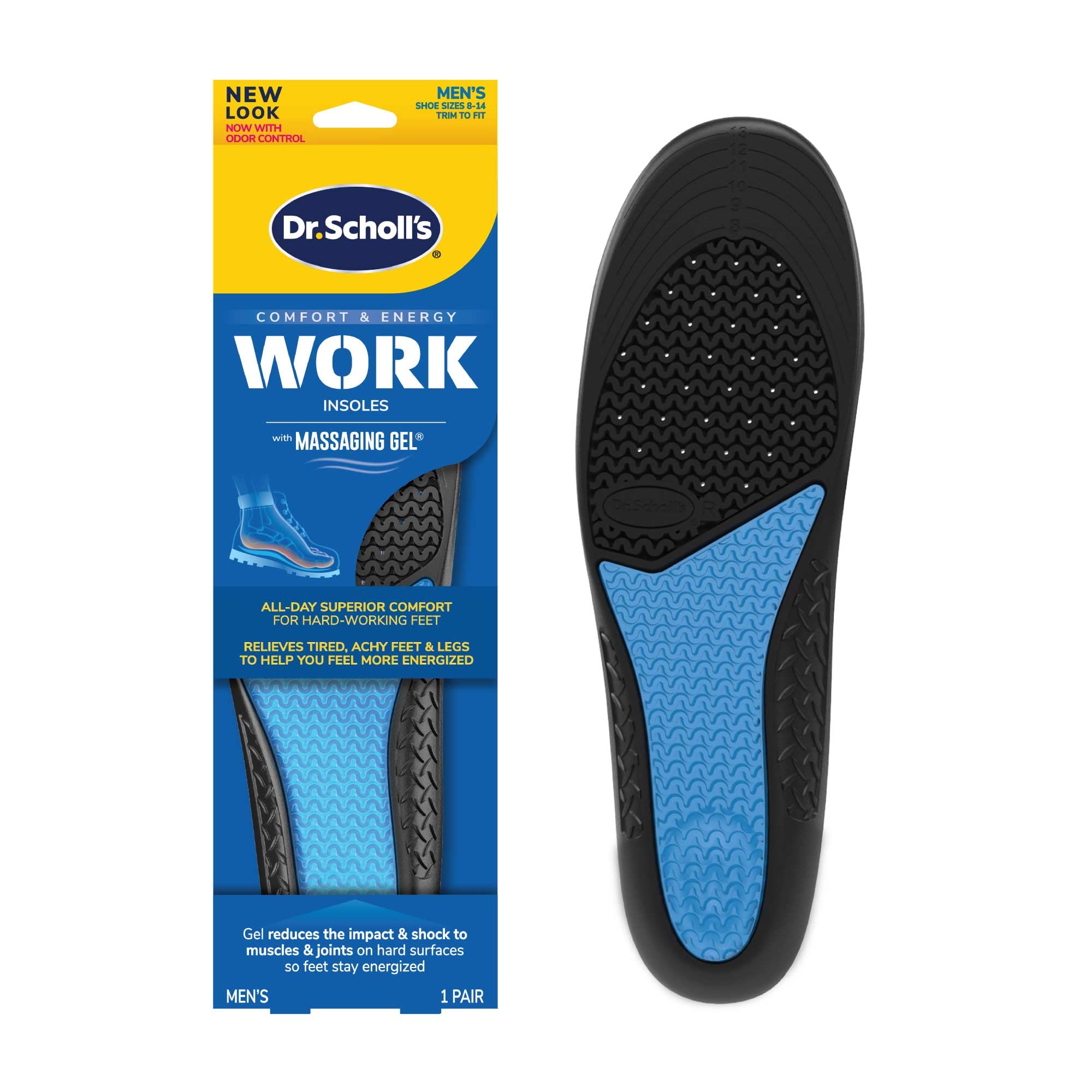 Dr. Scholl's Work All-Day Superior Comfort Insoles with Massaging Gel®, On Feet All-day,Shock Absorbing, Arch Support, Odor Control,Trim Inserts to Fit Work Boots and Shoes, Women's Size 6-10, 1 Pair
