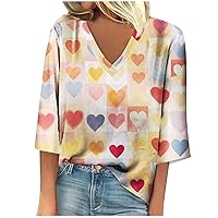 Valentine Shirts for Women 3/4 Sleeve V Neck Shirts Tops Casual Party Blouses for Women Fashion 2024 TD08