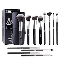 BEILI Makeup Brushes 12pcs Makeup Brushes Set with Holder Premium Synthetic Kabuki Foundation Brush Blending Blush Concealer Full Face Makeup Brushes Kit With Gift Box(Black)