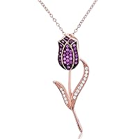 Sterling Silver Black & Rose 1-Micron Ruby & White Cubic Zirconia Rose 18