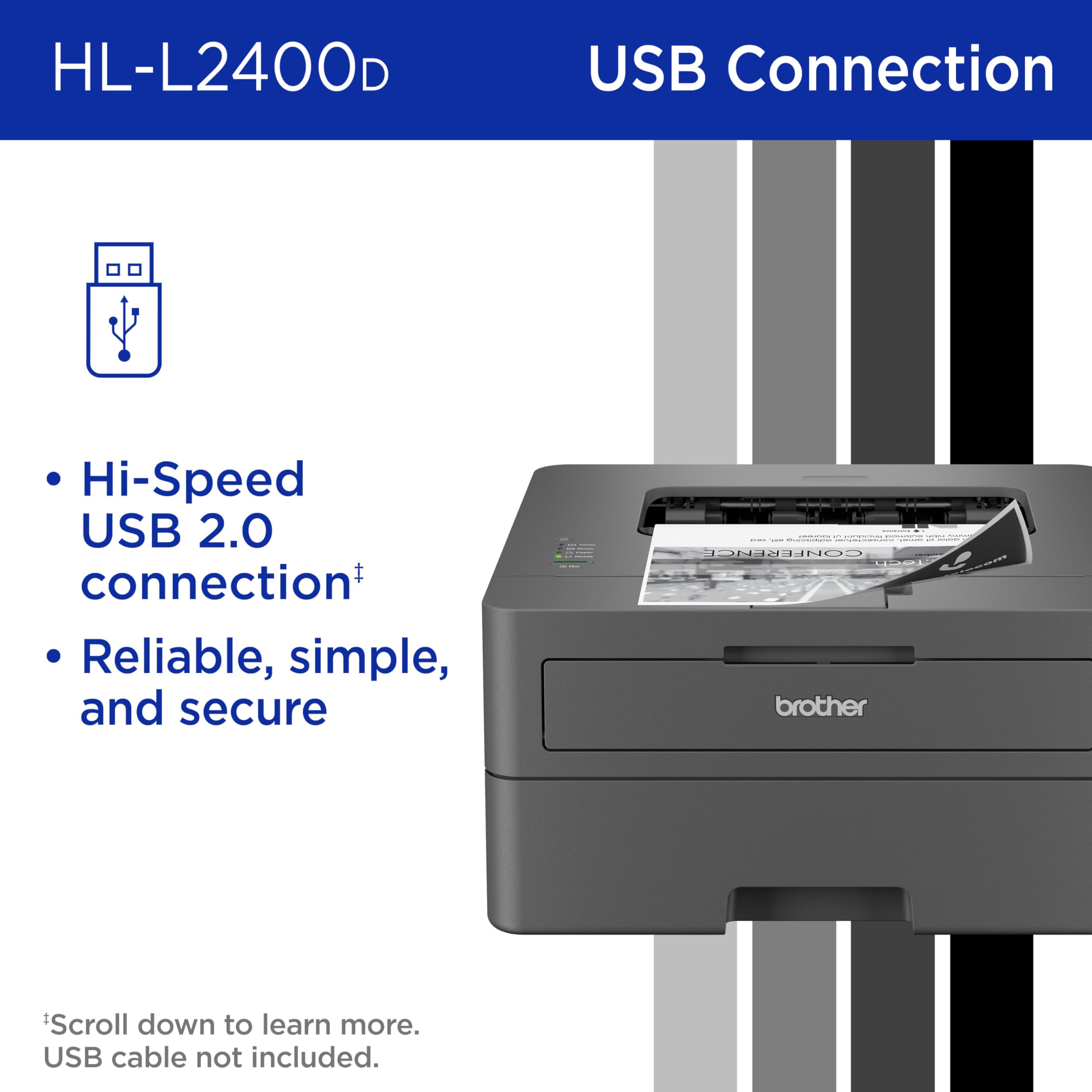 Brother HL-L2400D Compact Monochrome Laser Printer with Duplex Printing, USB Connection, Black & White Output