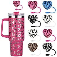 8Pcs Leopard Heart Straw Cover Topper for Stanley 40oz Tumbler Straw Cap Reusable Silicone Straw Tips for 0.4inch Straws Stanley Cup Accessories