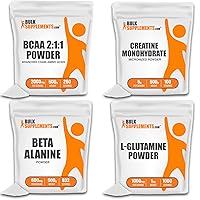 BULKSUPPLEMENTS.COM BCAA 2:1:1 Powder 500g, Creatine Powder 500g, Beta Alanine Powder 500g, & L-Glutamine Powder 1kg (Pack of 4) Bundle