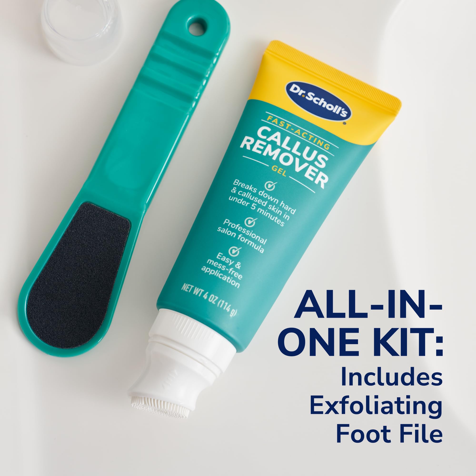 Dr. Scholl's Fast Acting Callus Remover Gel Kit, Hard Skin Removal, Smooth Soft Feet in Minutes, Salon Professional Formula, Mess Free Application, Exfoliating Foot File Pedicure Tool Included
