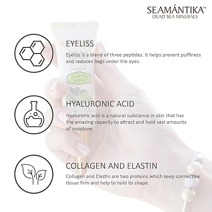 Puffy Eyes Treatment Instant results – Naturally Eliminate Wrinkles, Puffiness, Dark Circle and Bags in Minutes – Hydrating Eye Cream w/ Green Tea Extract, Dead Sea Minerals by SEAMANTIKA – .8 oz