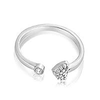 925 Sterling Silver Adjustable Ring 2mm (0.03 ct. tw) Diamond Heart Ring Symbol of Love.This Handcrafted Resizable Ring is The Perfect Holiday Gift Jewelry Gift for Women