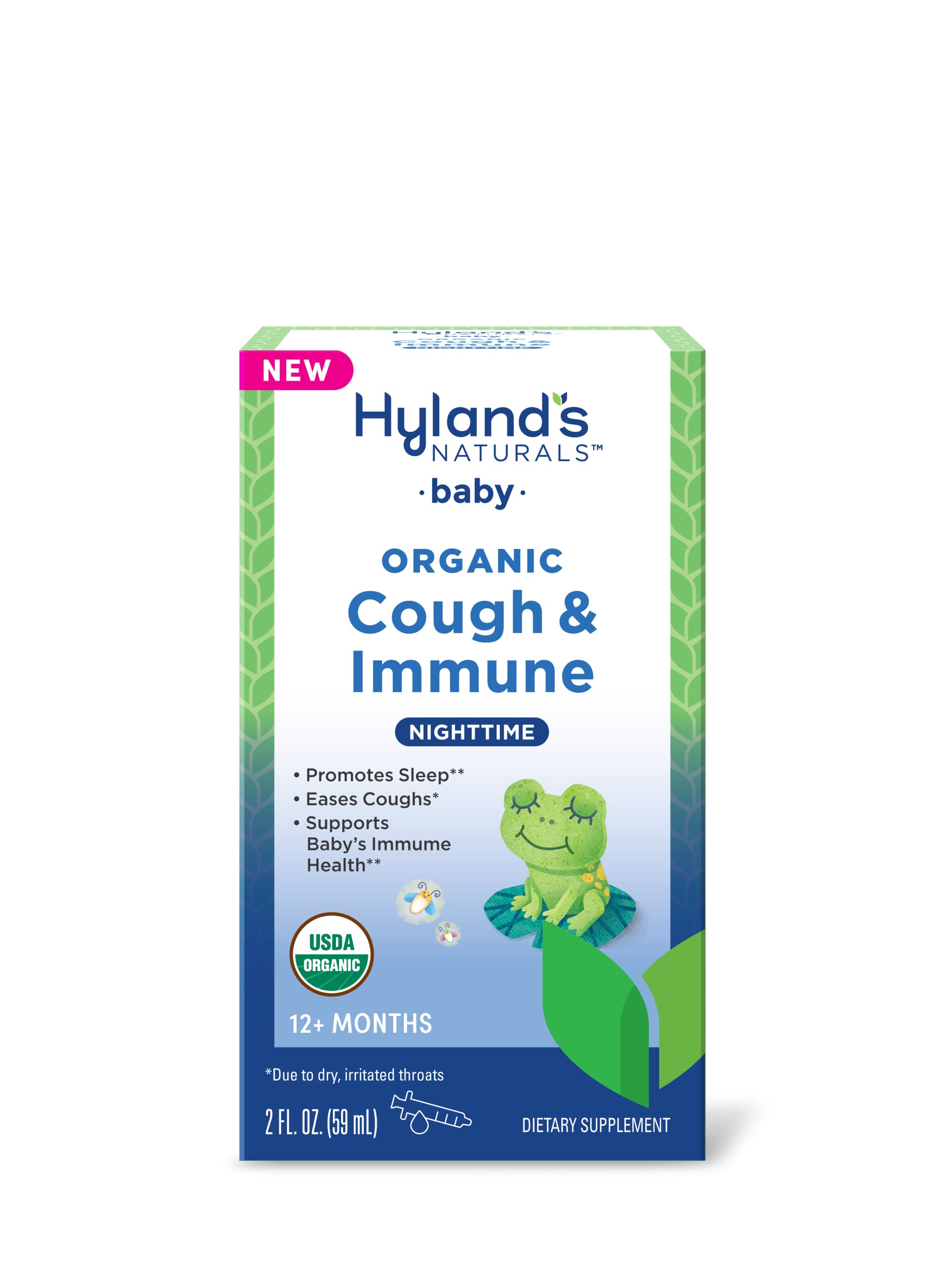 Hyland’s Naturals Baby Organic Cough & Immune with Agave, Elderberry & Pomegranate - Soothes Cough and Cold, & Supports Immunity - Nighttime - 2 Fl. Oz.
