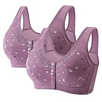 3 Pack Daisy Bra for Seniors Front Closure No Underwire Cotton Everyday Cozy Convenient Full Support Bras