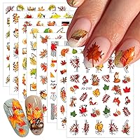 8 Sheets Fall Nail Art Stickers Maple Leaf Nail Decals 3D Self-Adhesive Nail Art Supplies Autumn Maple Leaves Mushroom Nail Designs Stickers Thanksgiving Day Nail Decorations for Women DIY Nail Art