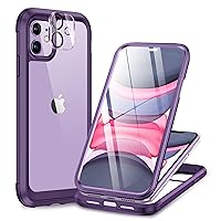Glass Series for iPhone 11 Case [with Camera Lens Protector] Full-Body Rugged Bumper Case with Built-in 9H Tempered Glass Screen Protector Compatible with iPhone 11 6.1 inch, Purple