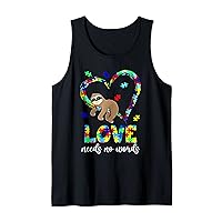 Autism Awareness Shirt Sloth Heart Love Needs No Words Tank Top