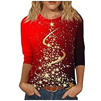 Women's Tops Dressy Casual Fashion Three Quarter Sleeve Halloween Print Round Neck Pullover Top Blouse, S-3XL