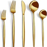 40-Piece Gold Silverware Set for 8, CEKEE Stainless Steel Gold Flatware Set, Cutlery Set Kitchen Utensils Set, Tableware Include Forks Knives Spoons for Home Restaurant Wedding, Satin Finish