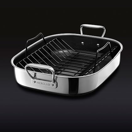 HexClad Hybrid Nonstick Roasting Pan, Dishwasher and Oven Friendly, Compatible with All Cooktops