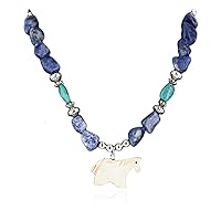 $270Tag Certified Silver Navajo Alabaster Lapis Turquoise Native Necklace 25242 Made by Loma Siiva
