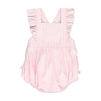 RuffleButts® Baby/Toddler Girls Light Wash Denim Bow-Front Bubble Romper