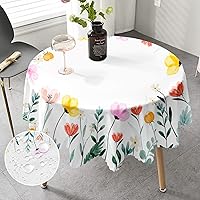 MAST DOO Round Table Cloth 60 Inch, Spring Floral Tablecloth, Waterproof Stain Resistant Wrinkle-Free Table Cover for Home Kitchen Dining Party Patio Outdoor Decor