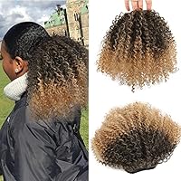 Drawstring Puff Afro Kinky Curly Ponytail For Black Women Short Wrap Synthetic Clip in ponytail Hair Extensions 8inch Ombre #T1B/27 Color