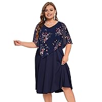 KIMCURVY Plus Size Cape Dress with Chiffon Overlay for Women A-Line Dress Wedding Cocktail Party Midi Dress