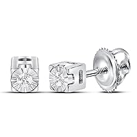 The Diamond Deal Sterling Silver Womens Round Diamond Solitaire Stud Earrings 1/20 Cttw