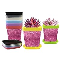 Pot for Plants Flower Plant Container, 8 Packs Pink Rosy Glitter Effect Plastic Planters, Windowsill Home Gardening Desktop Office Decoration, 2.75x3.14x1.96 in