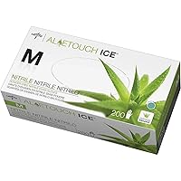Medline AloeTouch Ice Nitrile Exam Gloves, 200 Count, Medium, Powder Free, Disposable, Soothes Hands, Tear Resistant, Multi-use Healthcare Tasks Green