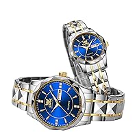 OUPINKE His and Her Couple Watches Fashion Dresse Diamond Romantic Set Pair Matching Stainless Steel Strap Luminous Waterproof Couple Wrist Watch