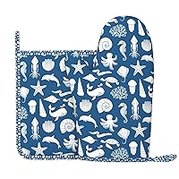 Underwater Marine Life Print Hot Pads Oven Mitts Polyester Pot Holders2-Piece Sets Spring/Summer Heat Resistant
