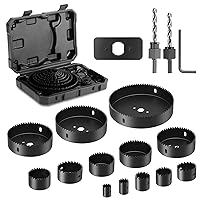 HYCHIKA Hole Saw Set with Case, 19 Pieces Hole Saw Bit with 3/4-5inch Saw Blades, 2 Mandrels,2 Drill Bits,1 Installation Plate,1 Hex Key, Hole Saw Kit for Soft Wood, Plywood, Drywall, PVC