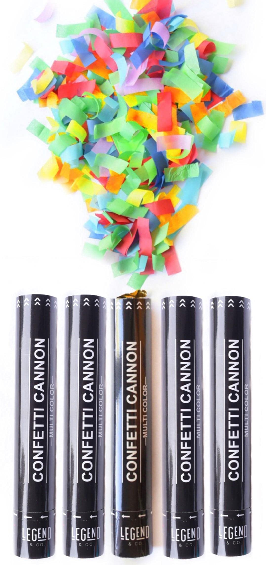 12 inch Confetti Cannons Multicolor | Biodegradable Confetti & Air Powered | Launches 20-25ft | Celebrations, New Year's Eve, Birthdays and Weddings (5 Pack)