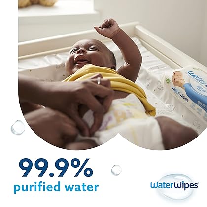 WaterWipes Plastic-Free Original Baby Wipes, 99.9% Water Based Wipes, Unscented & Hypoallergenic for Sensitive Skin, 540 Count (9 packs), Packaging May Vary