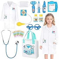 GIFTINBOX Doctor Costume for Kids Doctor Lab Coat for Kids Real Stethoscope, Halloween Doctor Lab Costumes for Kids age 3-12