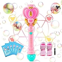 Bubble Wand for Kids, Princess Heart Bubble Machine Blower Maker Wands with Light, Easter Basket Stuffers Outdoor Toys Gifts for 1 2 3 4 5 6 7 8 Years Old Toddlers Little Girls Include Solution