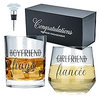 Engagement Gifts for Couples — Engagement Gifts for Newly Engaged Couples, Unique Fiance Gifts for Him or Her! Whiskey Wine Glasses with Diamond Wine Stopper