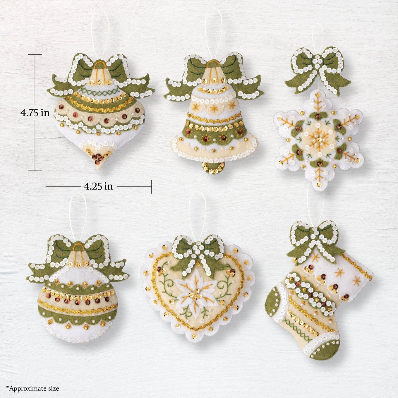 Bucilla, Holiday Glitz, Felt Applique 6 Piece Ornament Making Kit, Perfect for DIY Arts and Crafts, 89637E