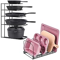 Toplife 10+ Bakeware Organizer Rack + 5 Tier Heavy Duty Organizer Rack for Cast Iron Skillets, Griddles and Pots