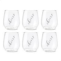 TOSSWARE POP 14oz Vino Classic Cheers Series - Black, SET OF 6, Premium Quality, Recyclable, Unbreakable & Crystal Clear Plastic Printed Glasses