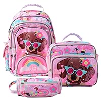 16 Inch Girls Backpack with Lunch Box and Pencil Case 3 in 1 Cute Pink Dog Backpacks for Girls Kindergarten Preschool Elementary Kawaii Kids Backpack with Bento Lunch Bag